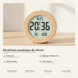 Réveil bois rond numérique, hêtre clair