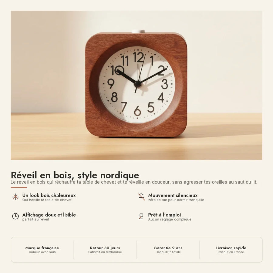 Réveil en bois, style nordique