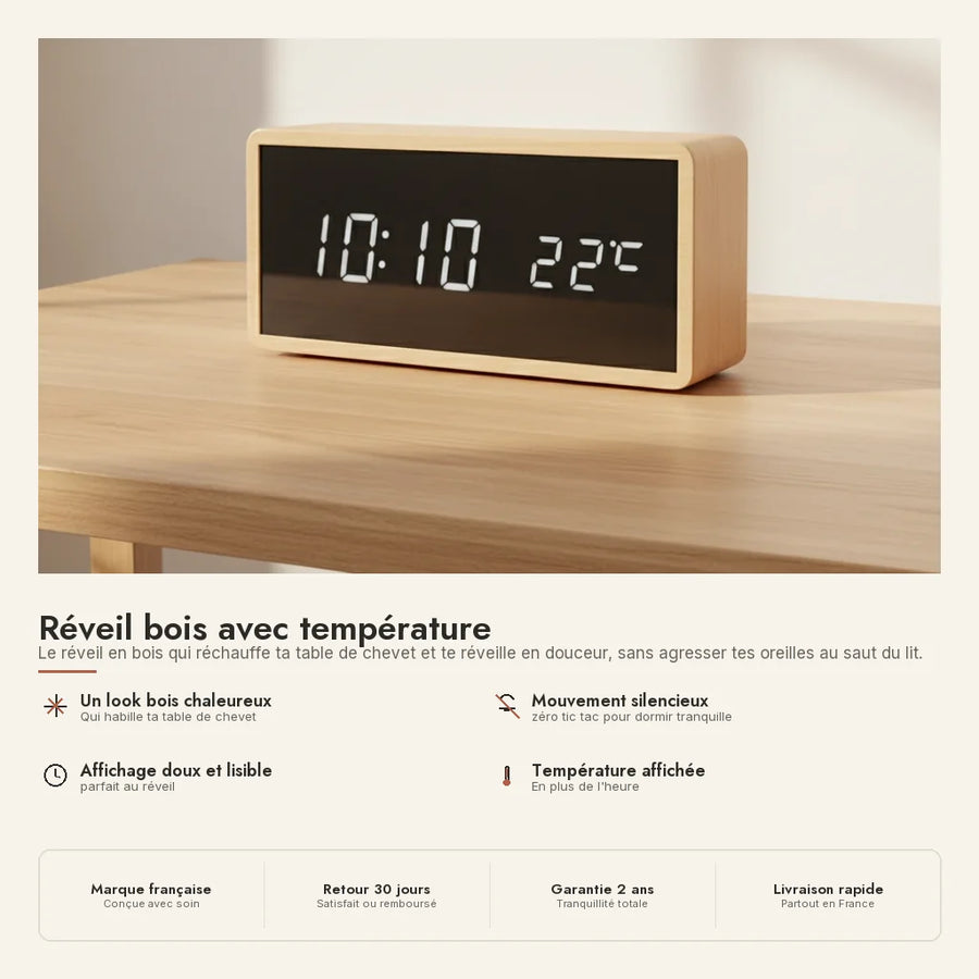 Réveil bois avec température