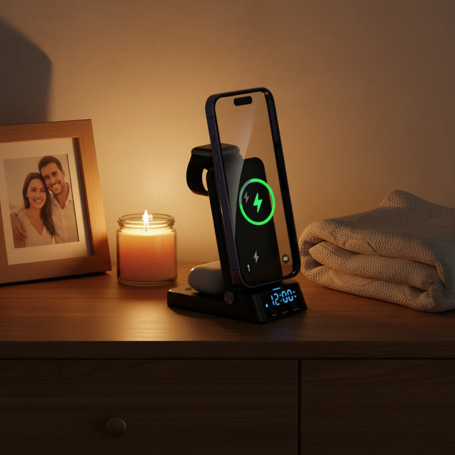 Réveil chargeur induction avec affichage 12/24h