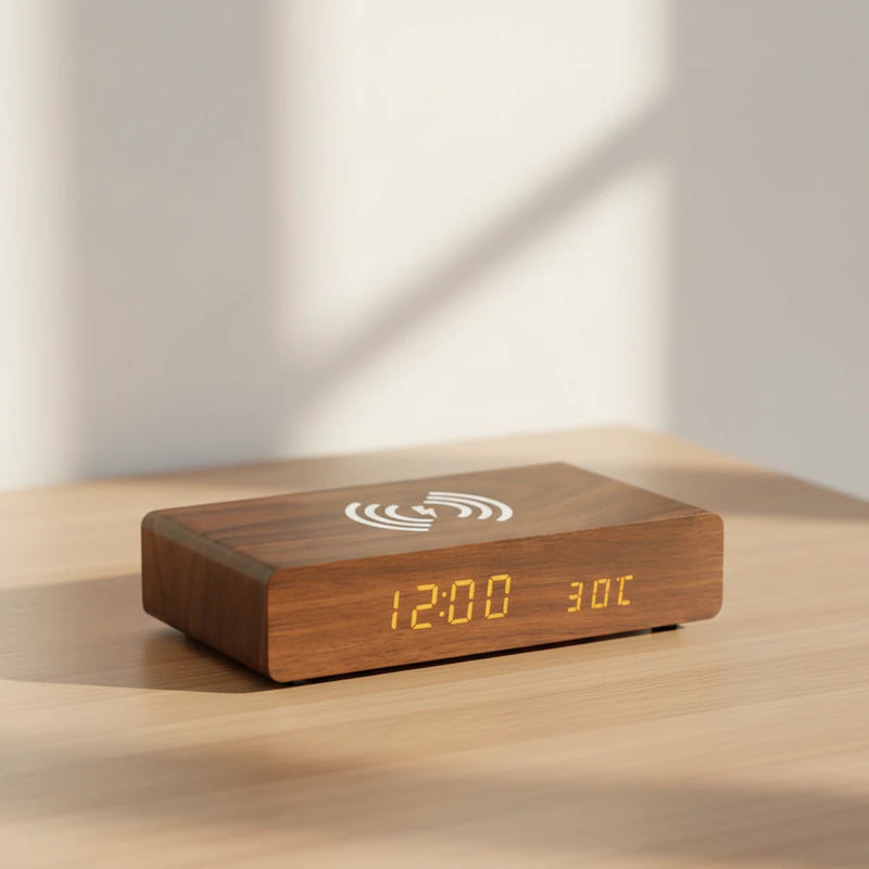 Réveil chargeur induction en bois