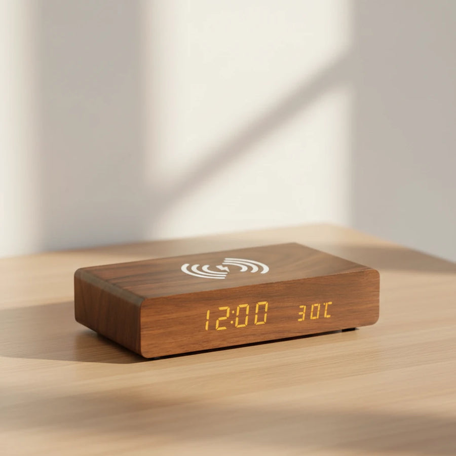 Réveil chargeur induction en bois