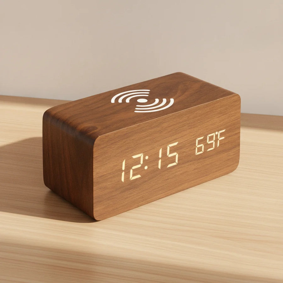 Réveil chargeur induction bois