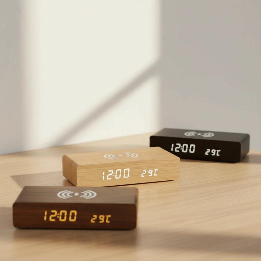 Réveil chargeur induction en bois