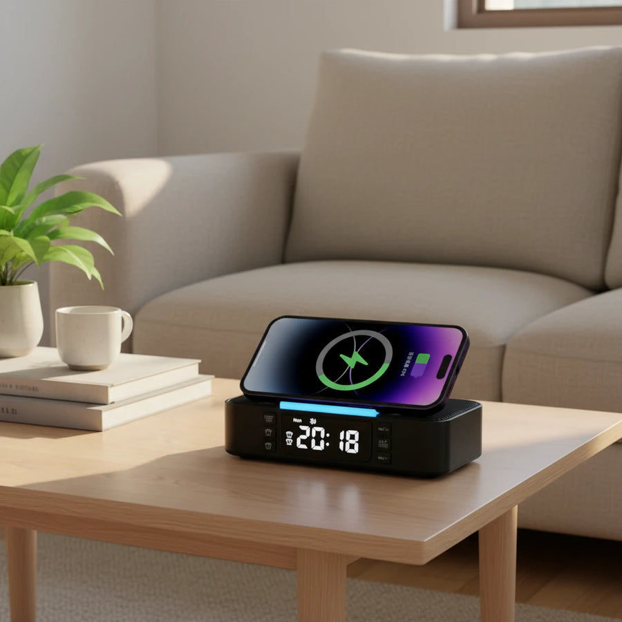 Réveil chargeur induction enceinte veilleuse