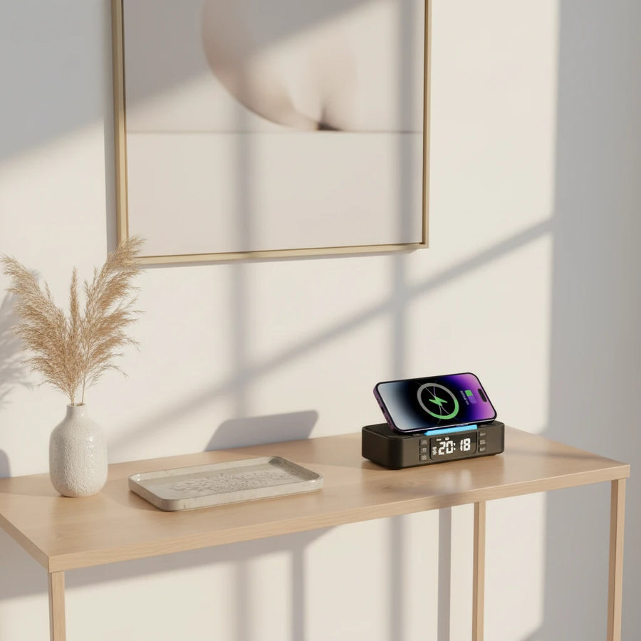 Réveil chargeur induction enceinte veilleuse