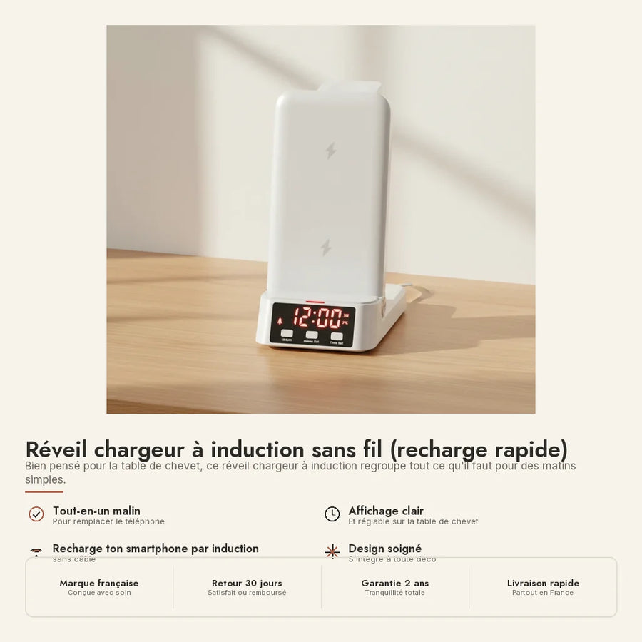 Réveil chargeur induction tout-en-un