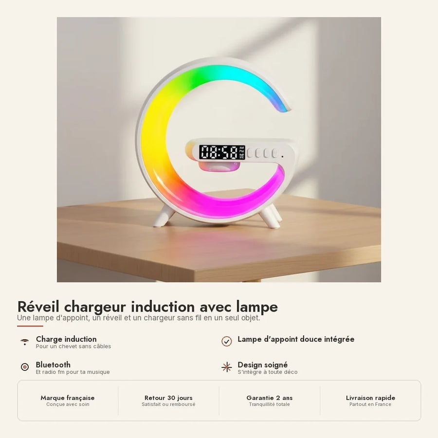 Réveil chargeur induction lampe