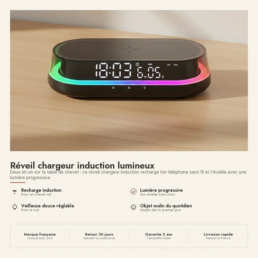 Réveil chargeur induction lumineux