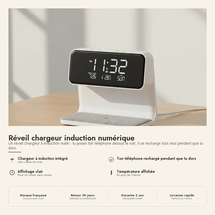 Réveil chargeur induction numérique