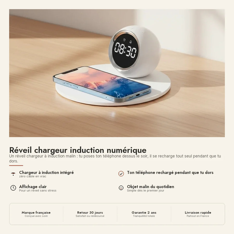Réveil chargeur induction table de nuit