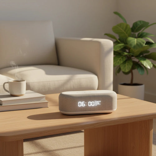Réveil connecté chargeur induction lumineux — vue détaillée