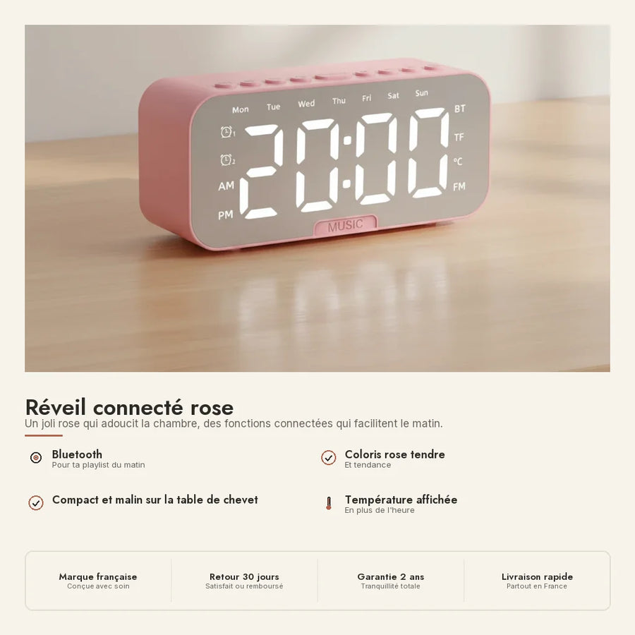 Réveil connecté rose