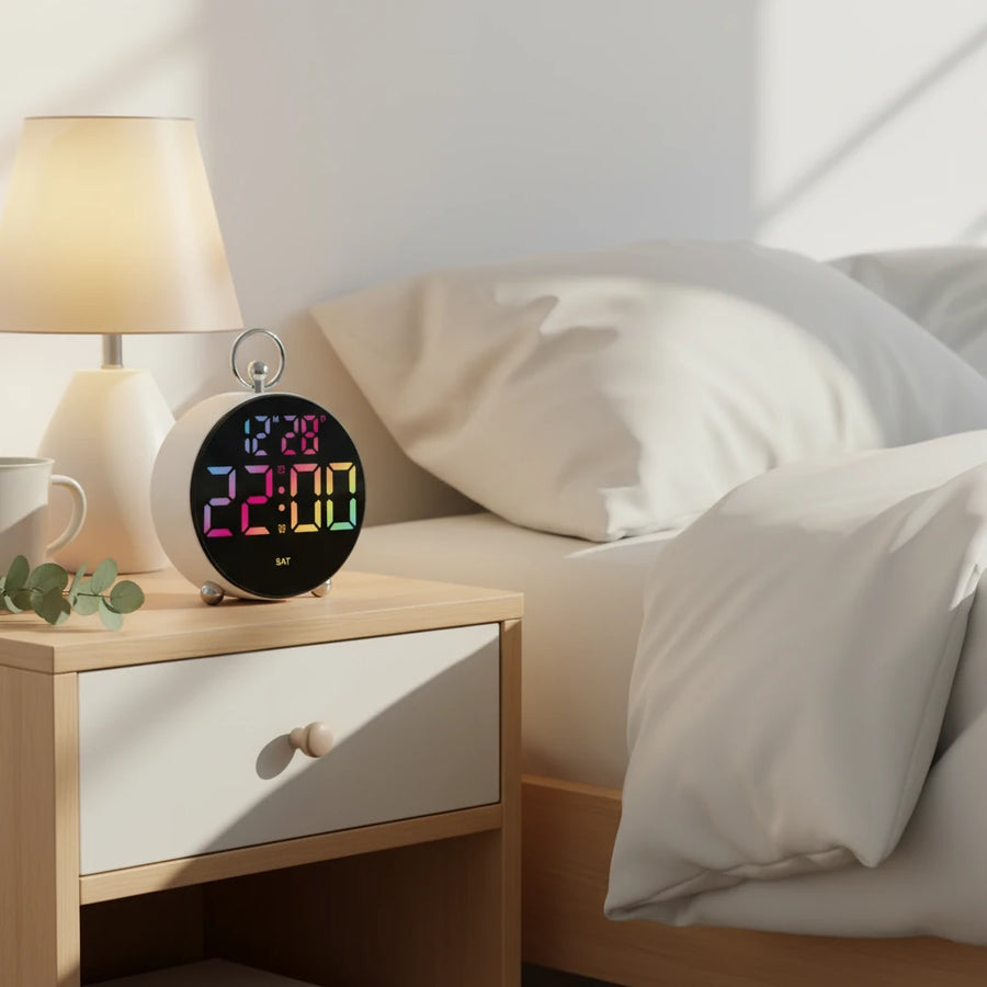 Réveil digital à gros chiffres multicolore