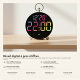 Réveil digital à gros chiffres multicolore