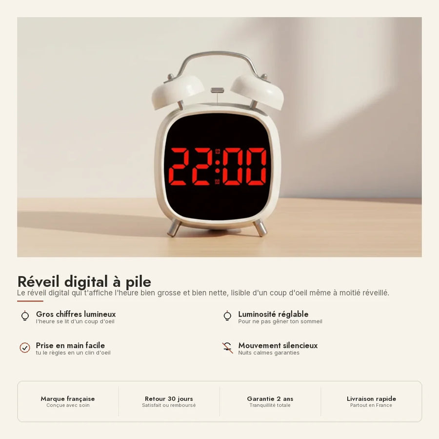 Réveil digital à pile bicolore