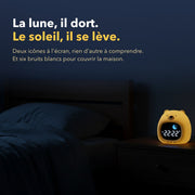 Réveil éducatif jour nuit ours bruit blanc en situation dans une chambre d'enfant