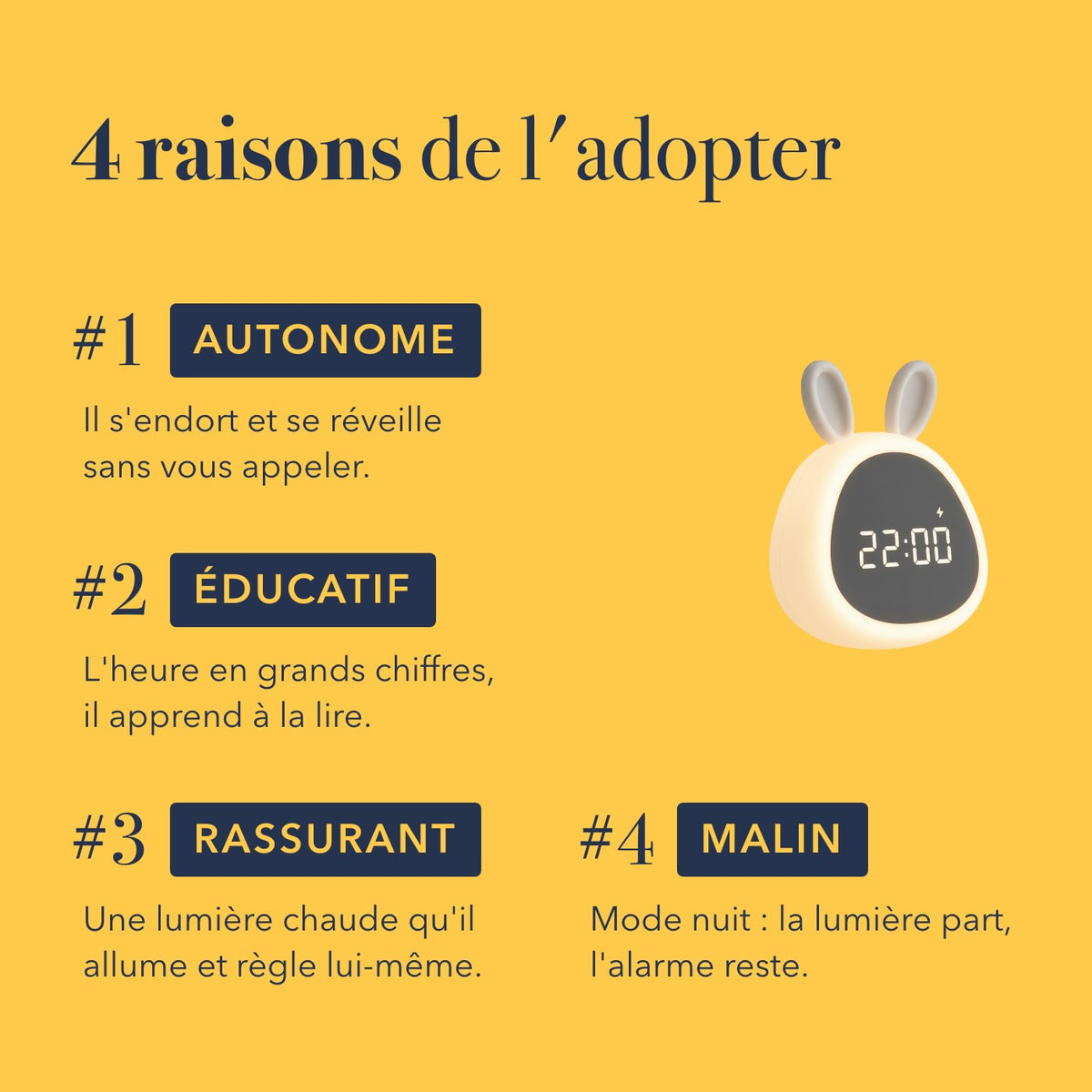 Quatre raisons d'adopter le réveil enfant éducatif veilleuse lapin
