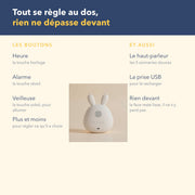 Les commandes au dos du réveil enfant éducatif veilleuse lapin
