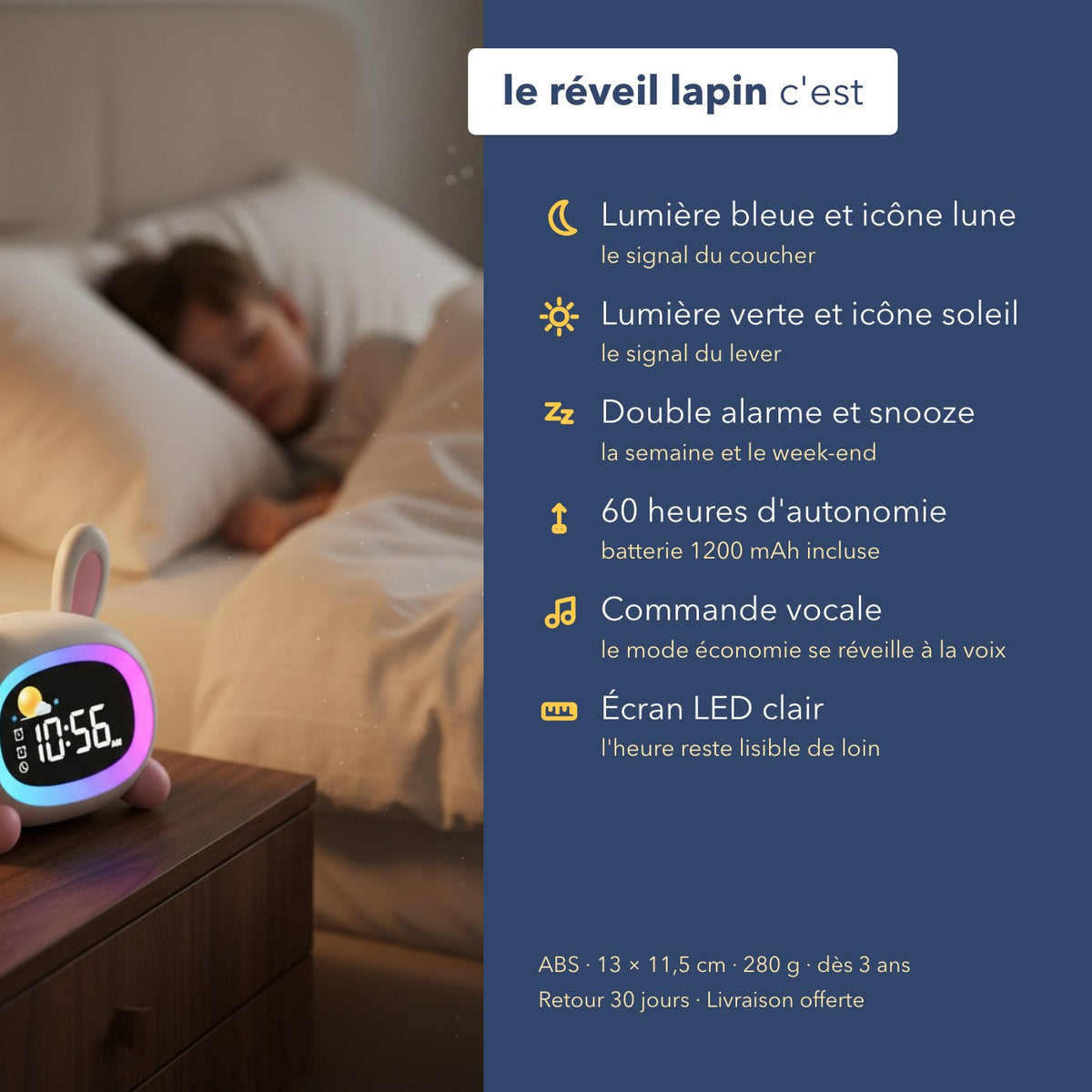 Les caractéristiques du réveil enfant jour et nuit lapin