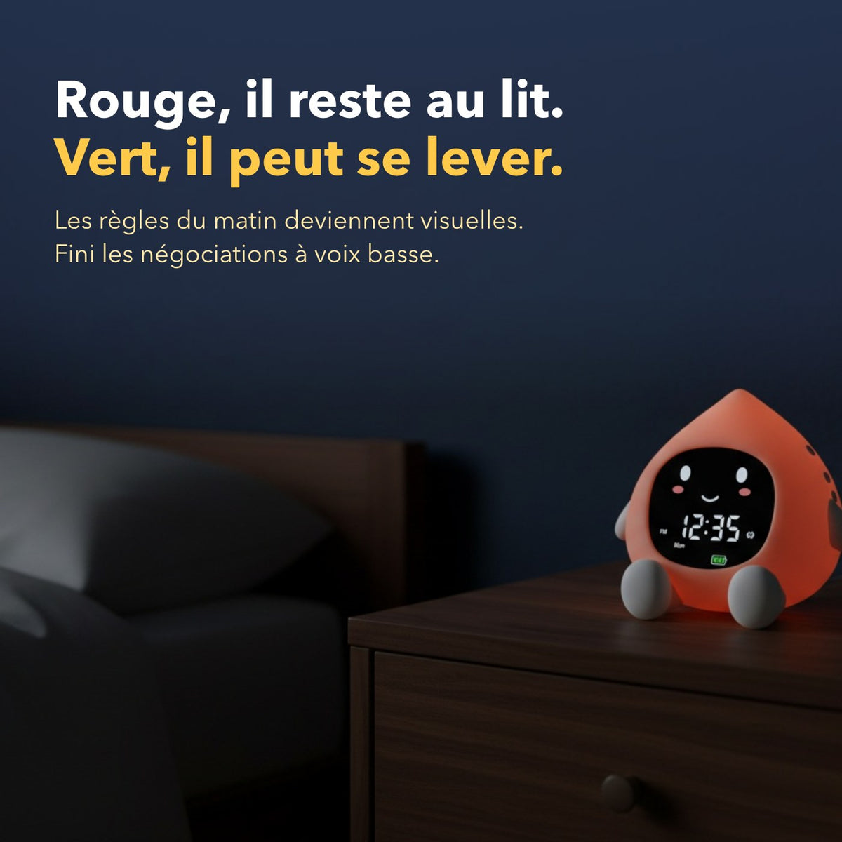 Réveil enfant jour et nuit pêche en situation dans une chambre d'enfant