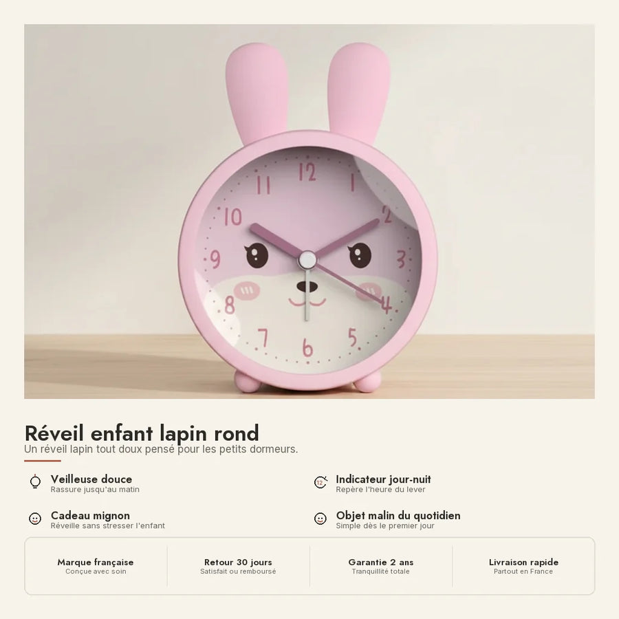Réveil enfant lapin rond