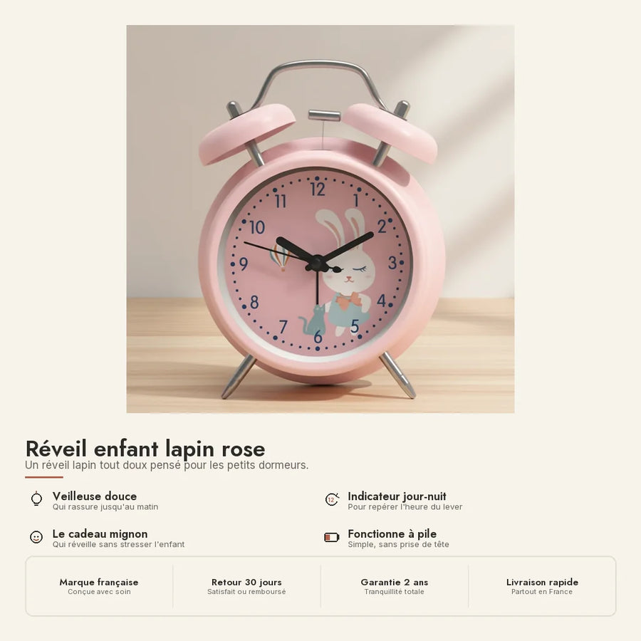 Réveil enfant lapin rose