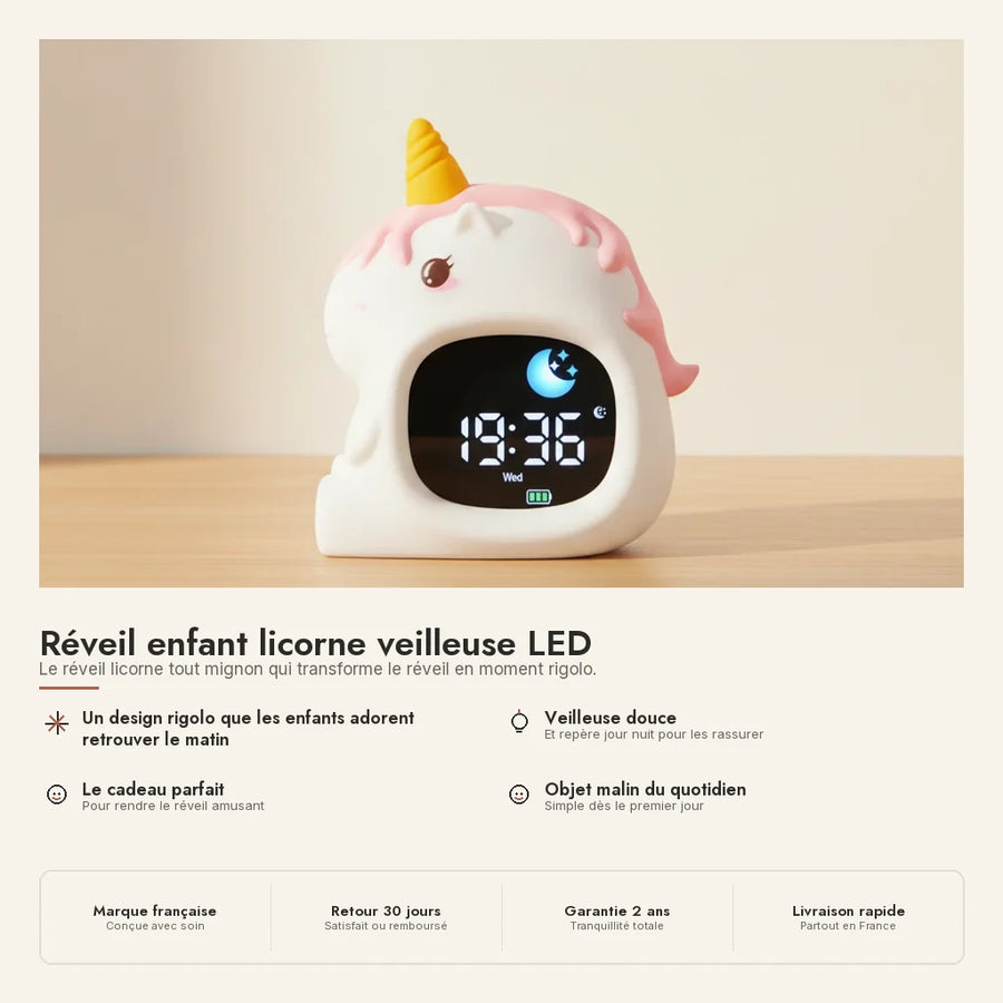 Réveil enfant licorne veilleuse LED