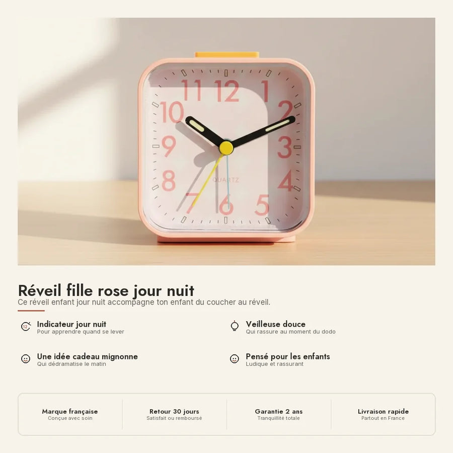Réveil fille rose jour nuit