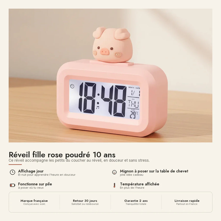Réveil fille rose poudré 10 ans