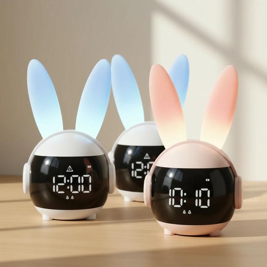 Réveil fille veilleuse lapin
