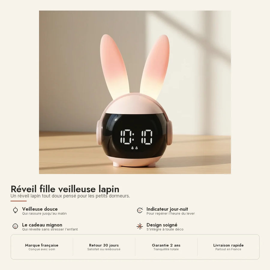 Réveil fille veilleuse lapin