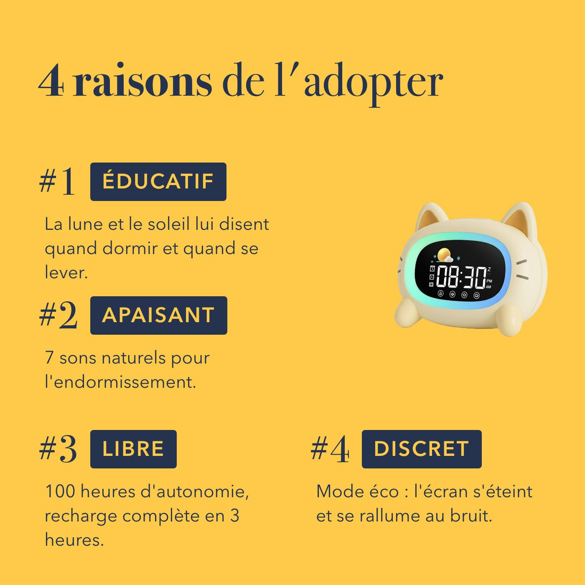 Quatre raisons d'adopter le réveil jour nuit enfant chat