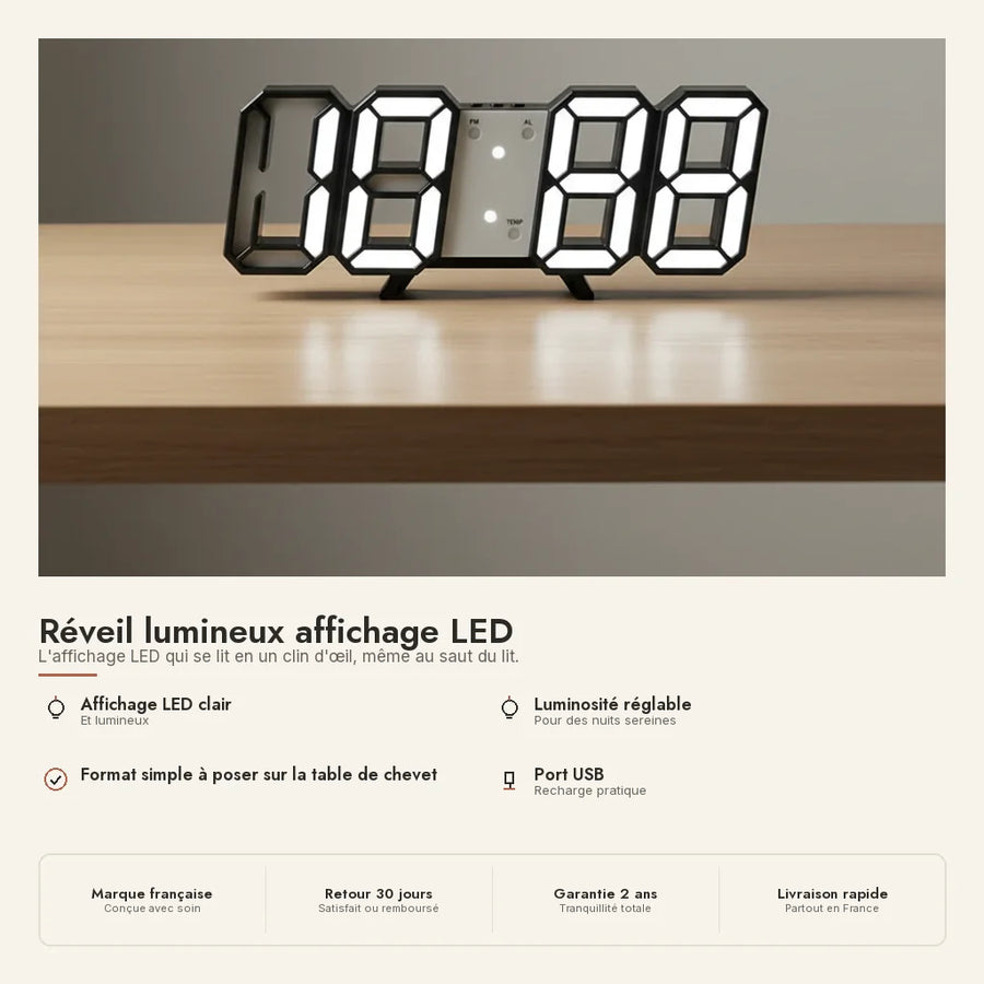 Réveil lumineux affichage LED