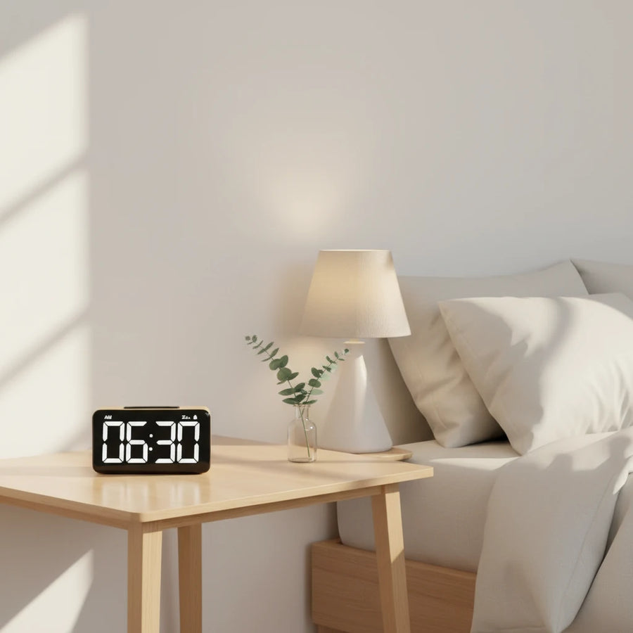 Réveil lumineux gros chiffres bois
