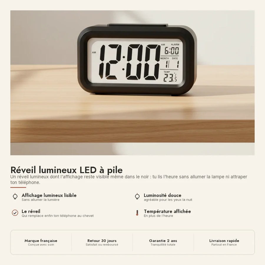 Réveil lumineux LED à pile