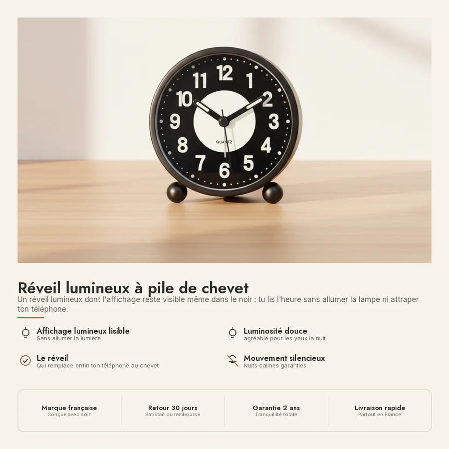 Réveil lumineux à pile de chevet