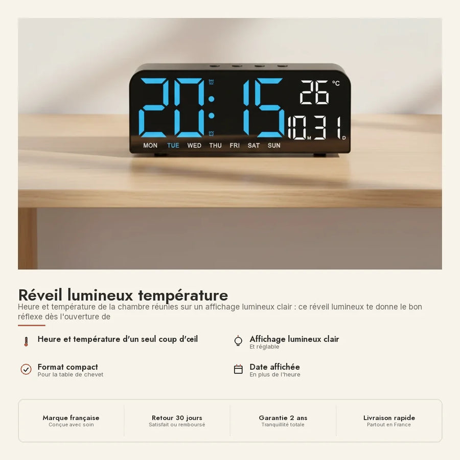 Réveil lumineux température