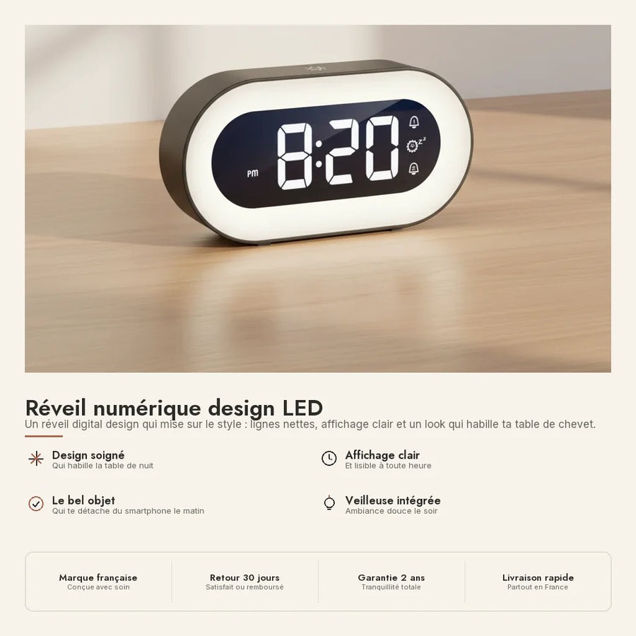 Réveil numérique design LED