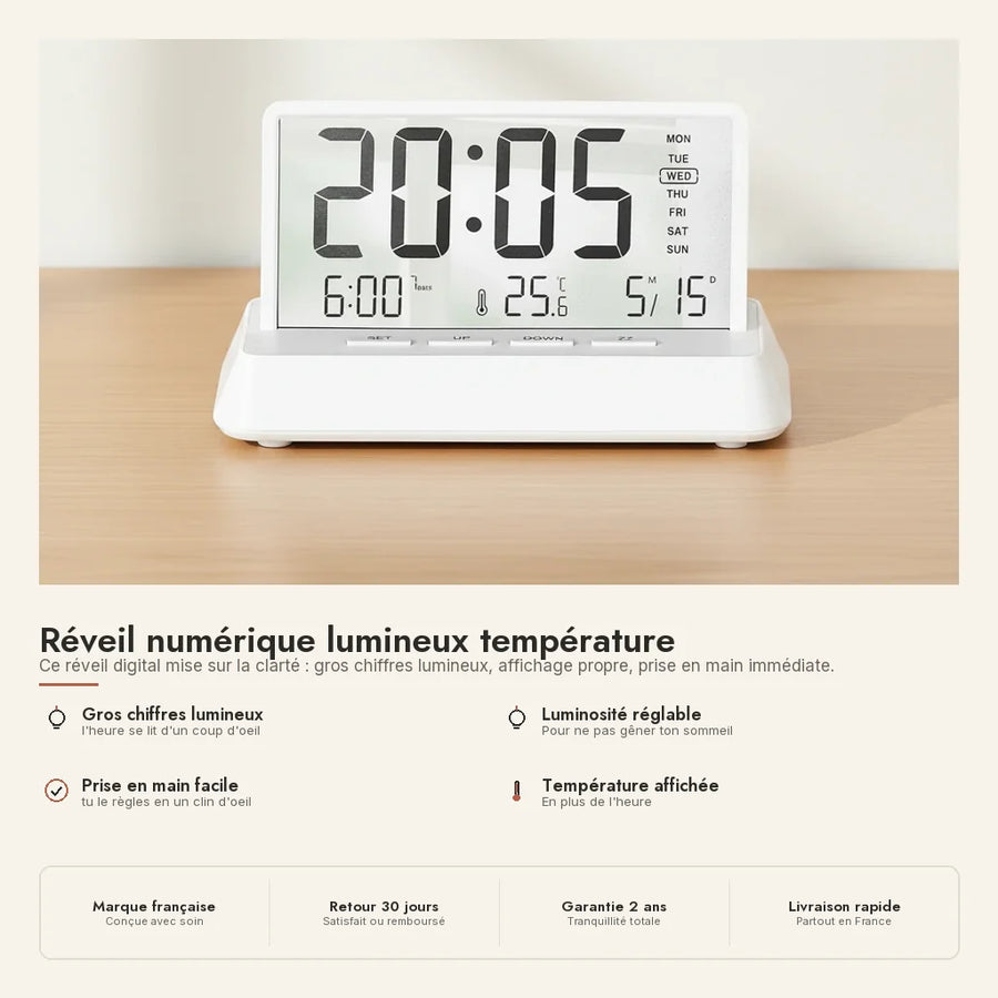Réveil numérique lumineux température