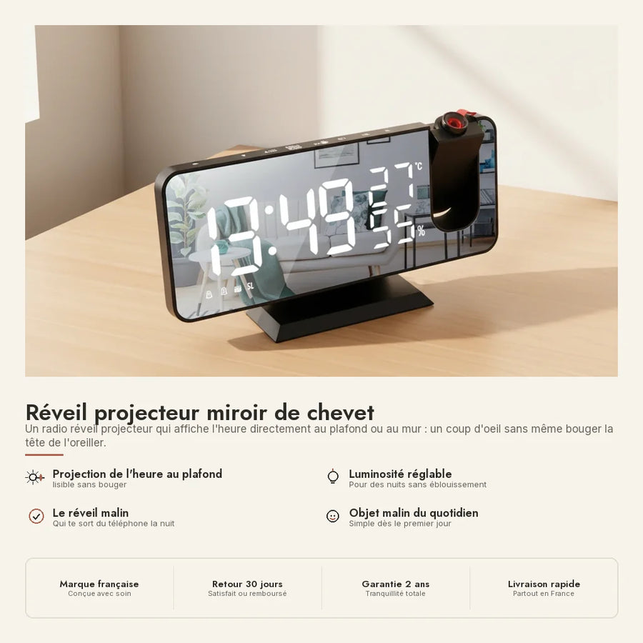 Réveil projecteur miroir de chevet