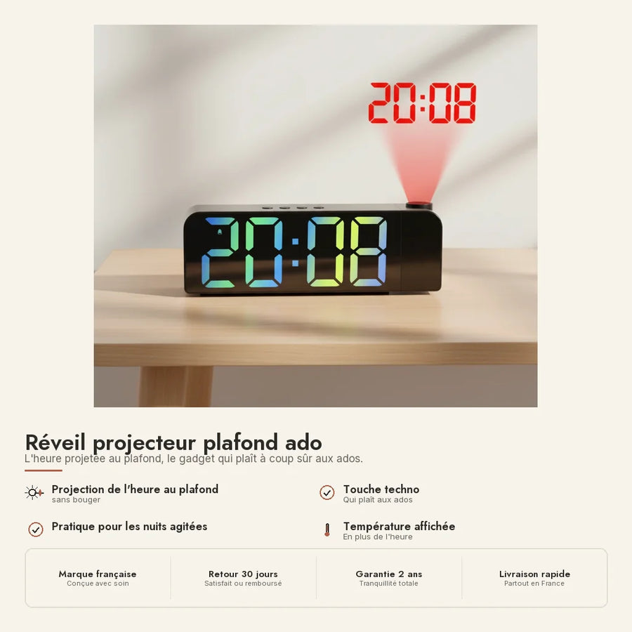 Réveil projecteur plafond ado