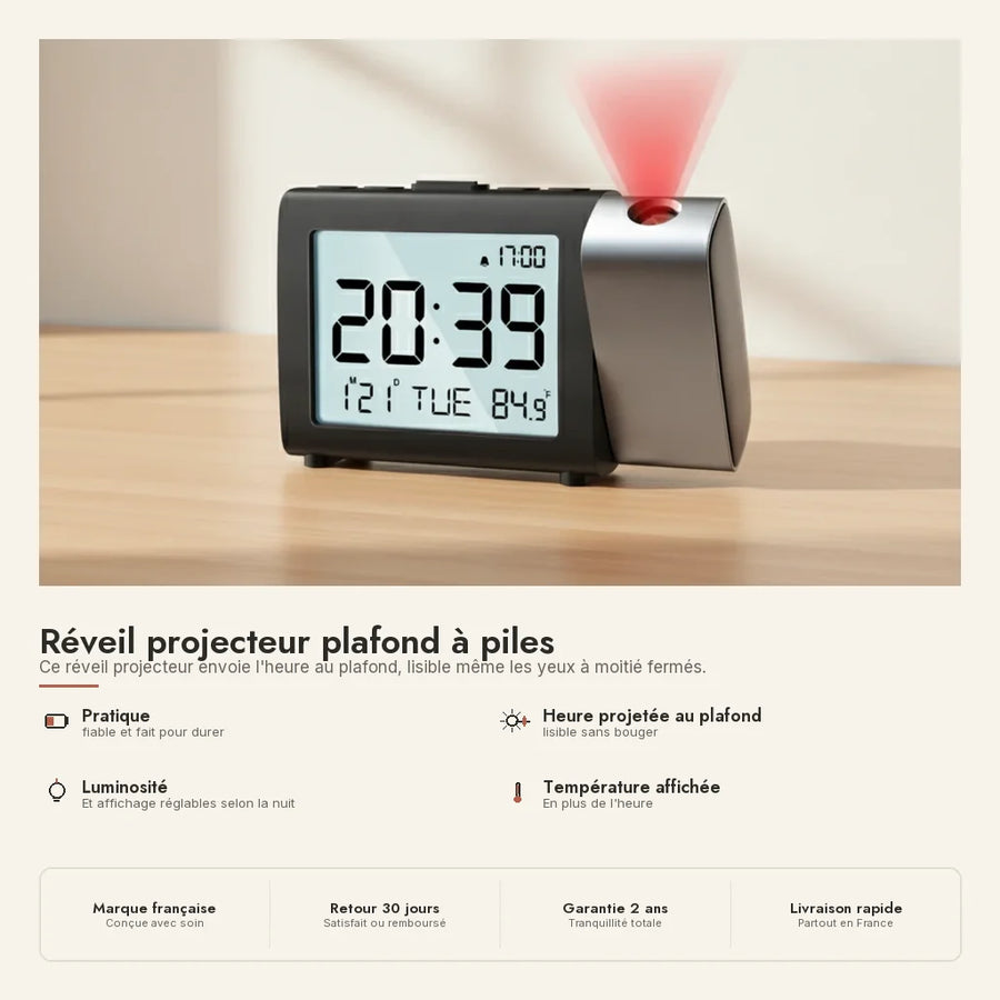 Réveil projecteur plafond à piles