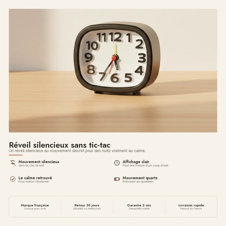 Réveil silencieux sans tic-tac classique