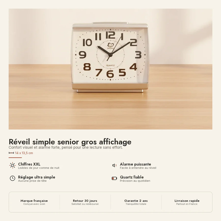 Réveil simple senior gros affichage