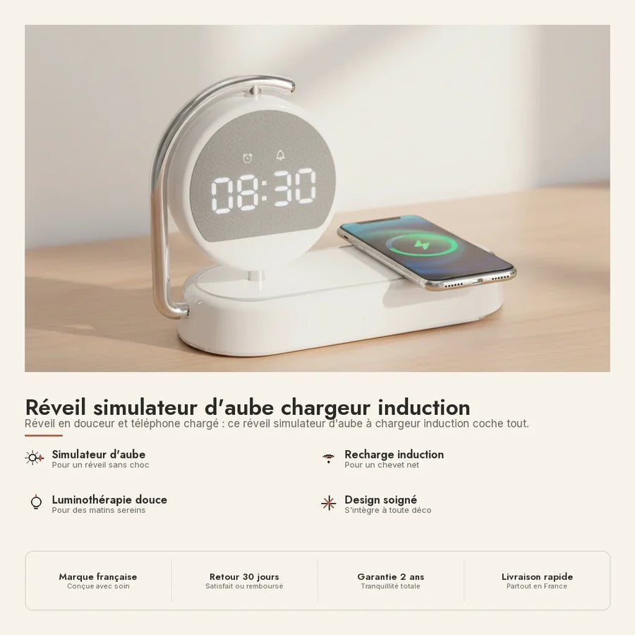 Réveil simulateur d'aube chargeur induction