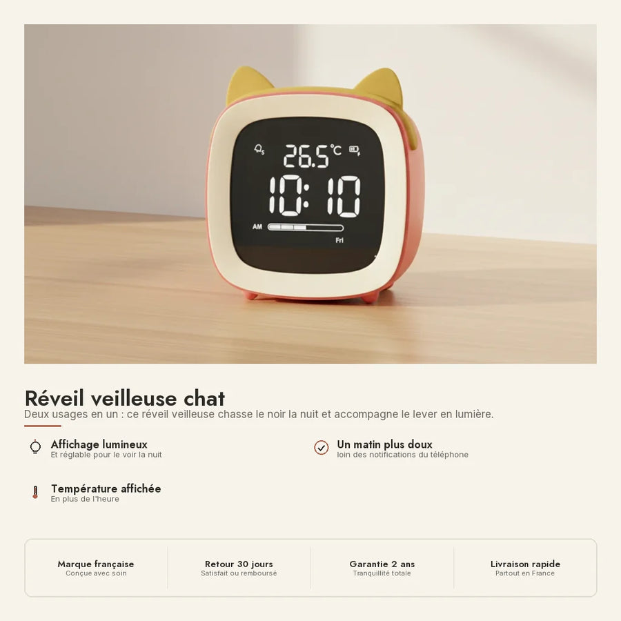 Réveil veilleuse chat