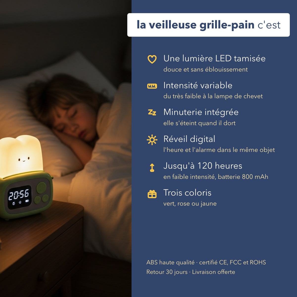 Les caractéristiques du réveil veilleuse enfant grille-pain
