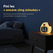 Réveil veilleuse enfant jour et nuit bruit blanc en situation dans une chambre d'enfant