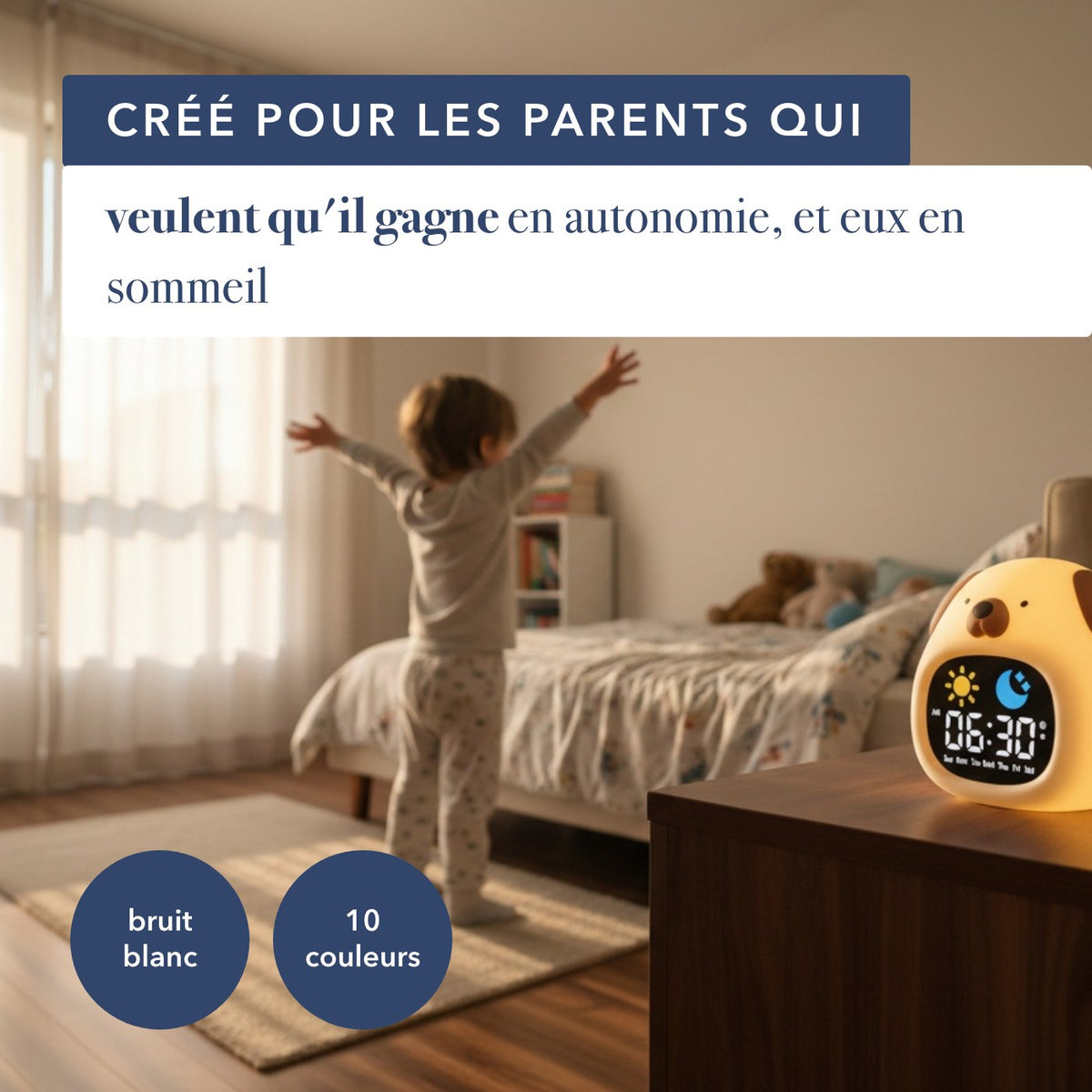 Réveil veilleuse enfant jour et nuit bruit blanc : pour quels parents il est fait